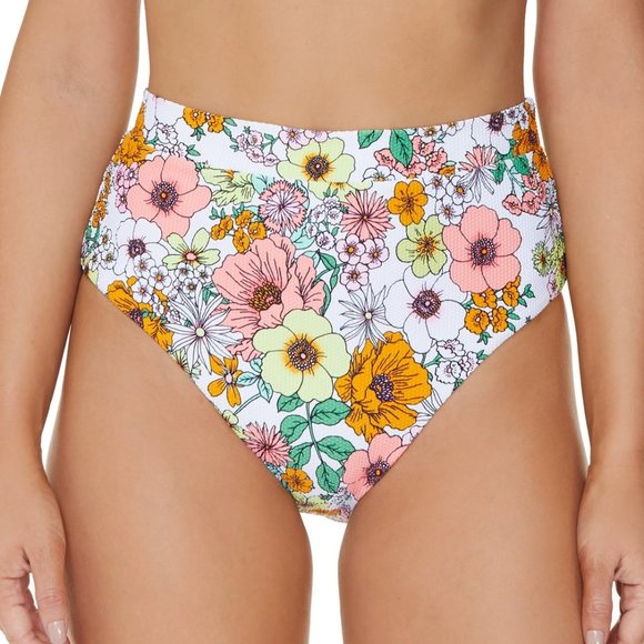 Raisins Floral-Print Textured High-Waist Bikini Bottoms Size X-Large - Picture 1 of 8